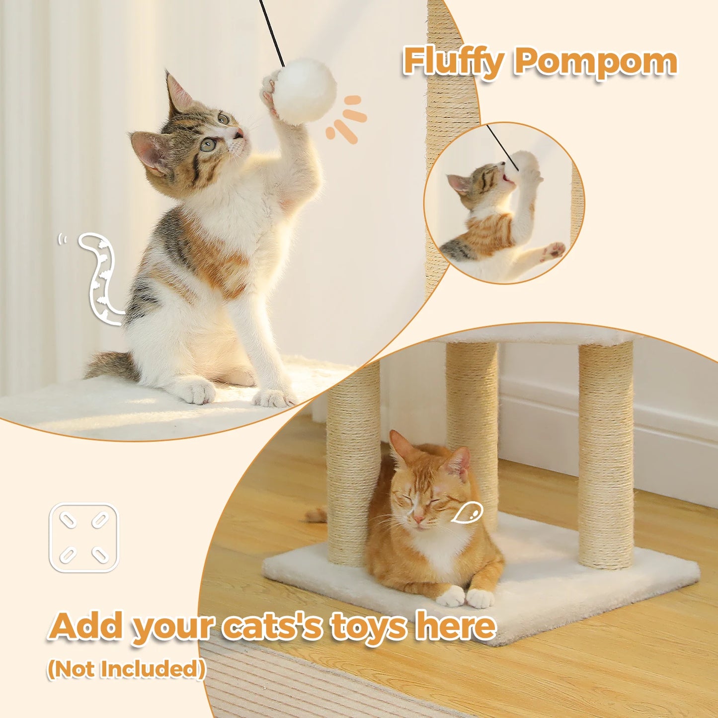 Beigefarbener Kratzbaumturm (130 cm) für 1-3 Katzen