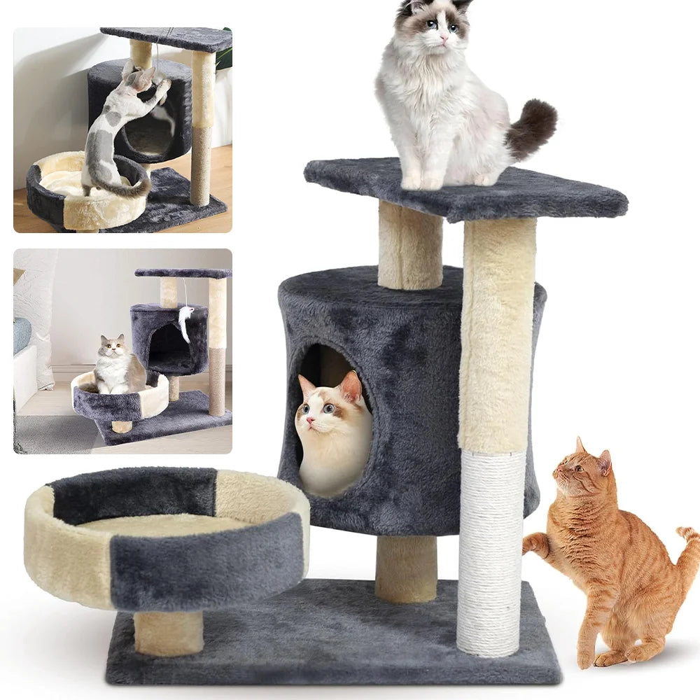 Kompakter Kratzbaum mit Höhle für Kätzchen & Katzen