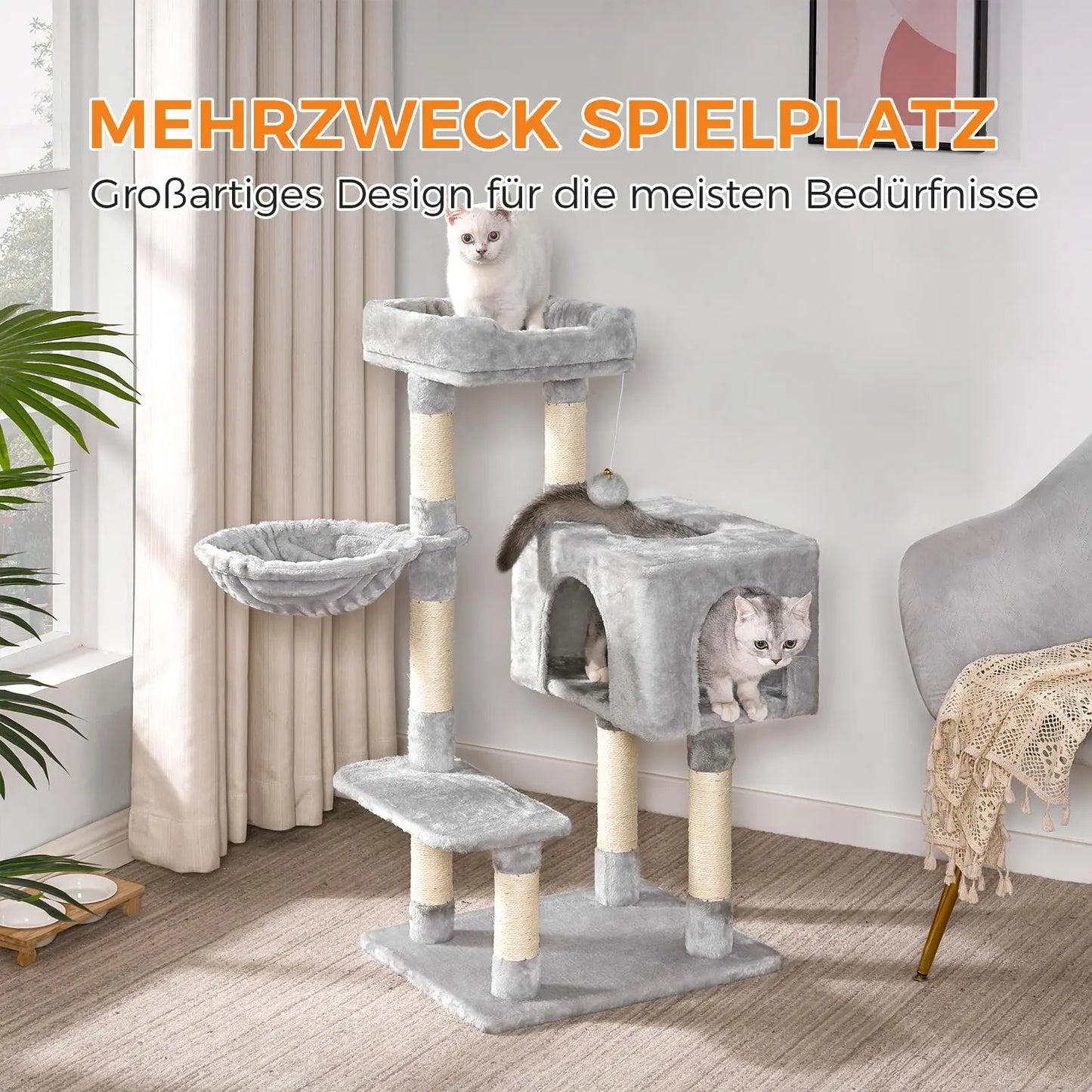 Katzenbaum (100 cm) mit Haus & Hängematte