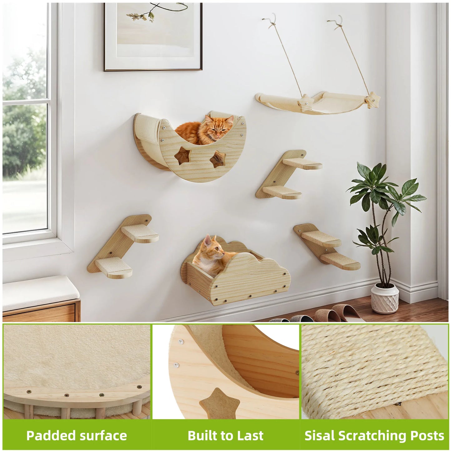 6-teilige Katzenkletterwand aus Massivholz