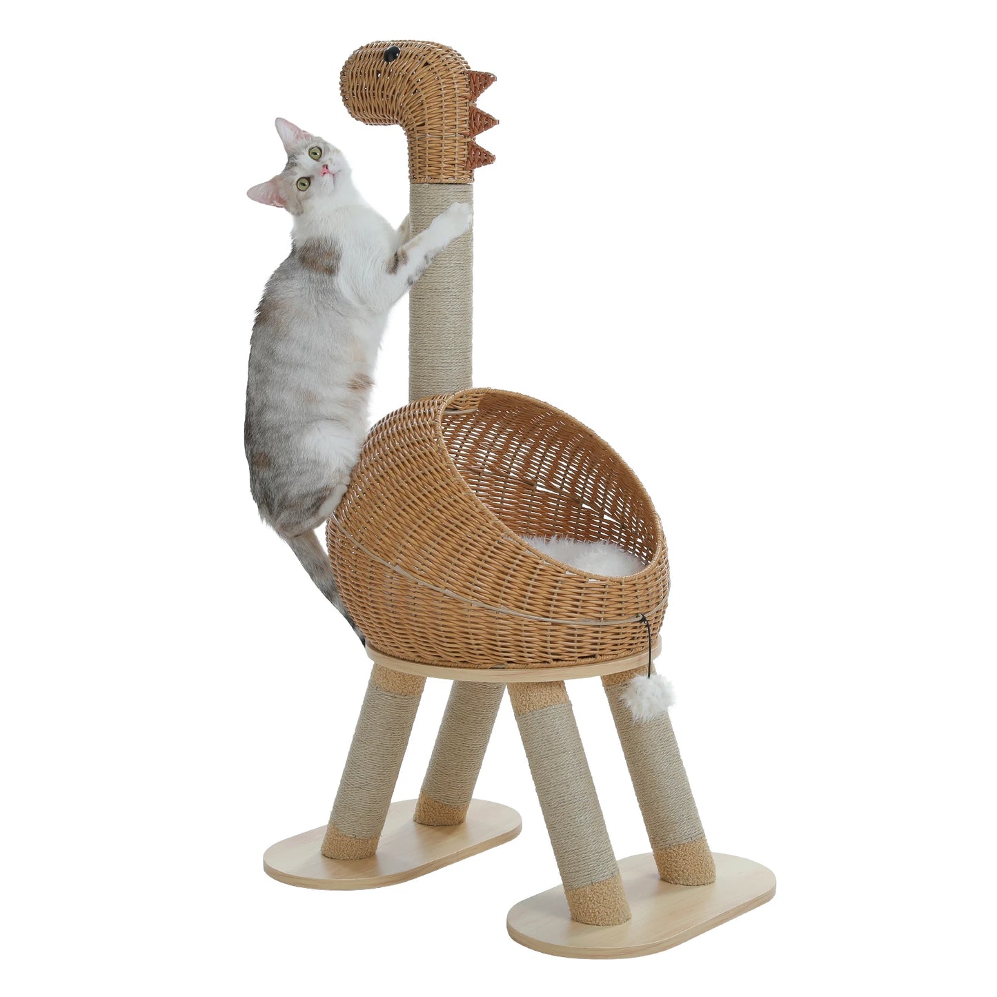 Dinosaurier-Kratzbaum-Turm mit Rattan-Katzenbett