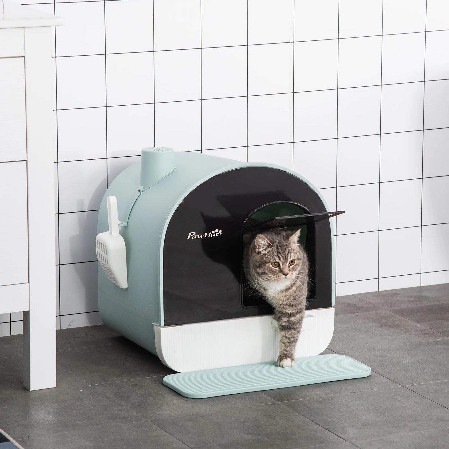 Katzenstreu-Toilette mit abnehmbarem Tablett & Schaufel (43x44x47cm)