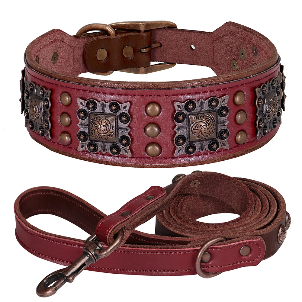 Breites Leder-Hundehalsband & Leine-Set (Gepolstert & Genietet) - Animalivo