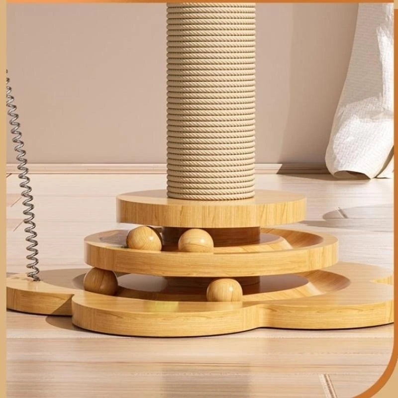 Holz Katzenspielzeug mit Ballbahn & Sisal Kratzbrett