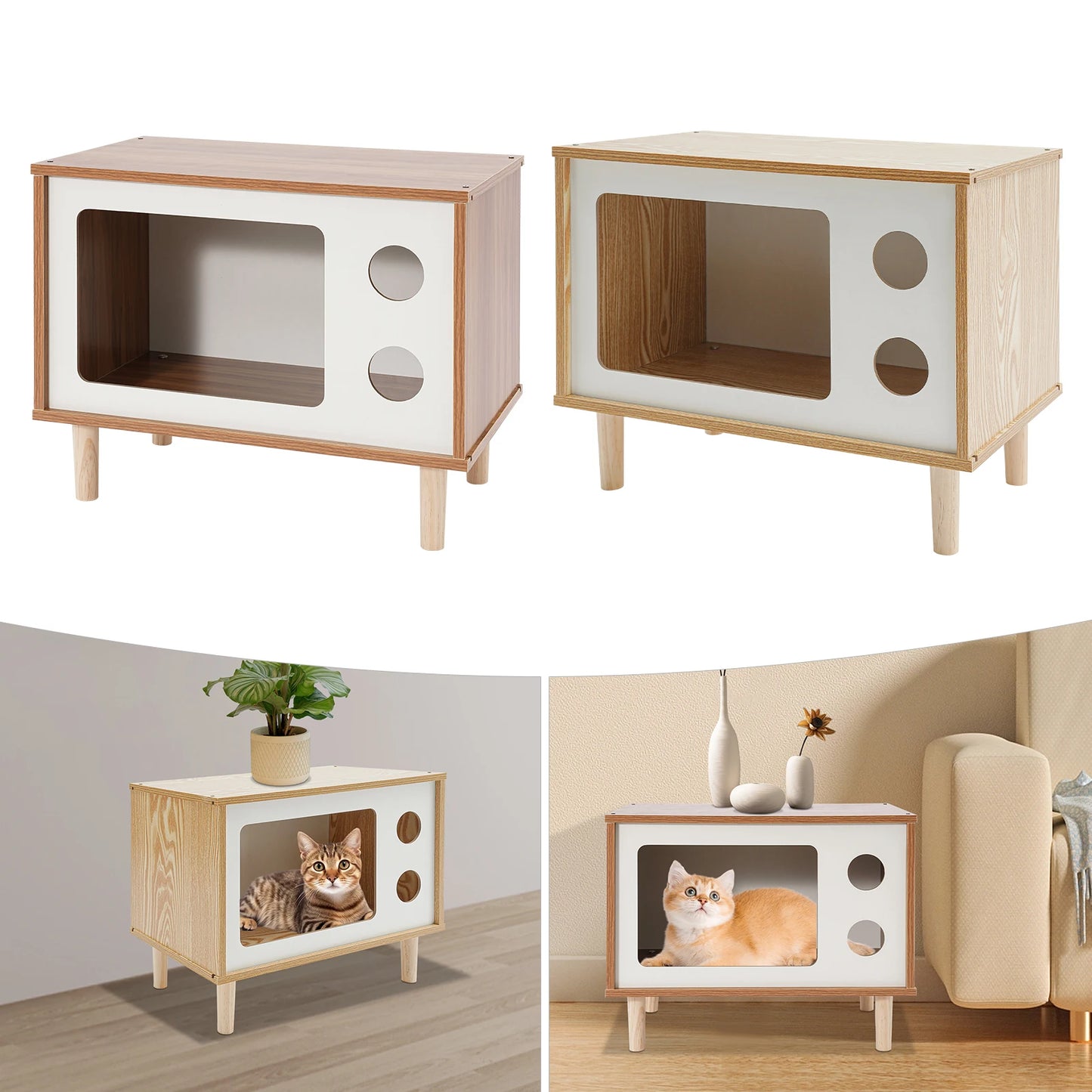 Holz Katzenhaus & Bett in TV-Form (50x29x40cm)