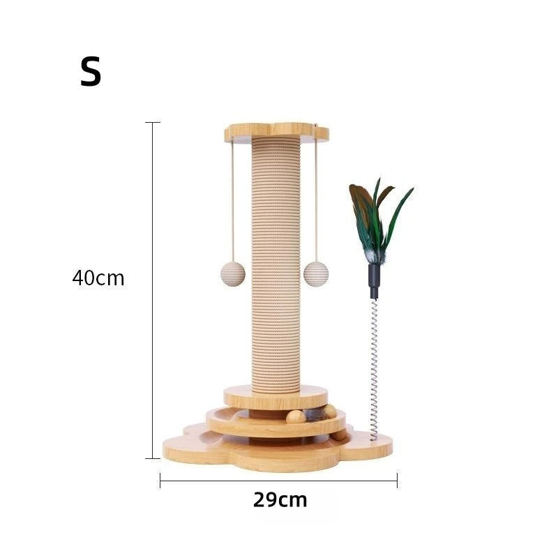 Holz Katzenspielzeug mit Ballbahn & Sisal Kratzbrett