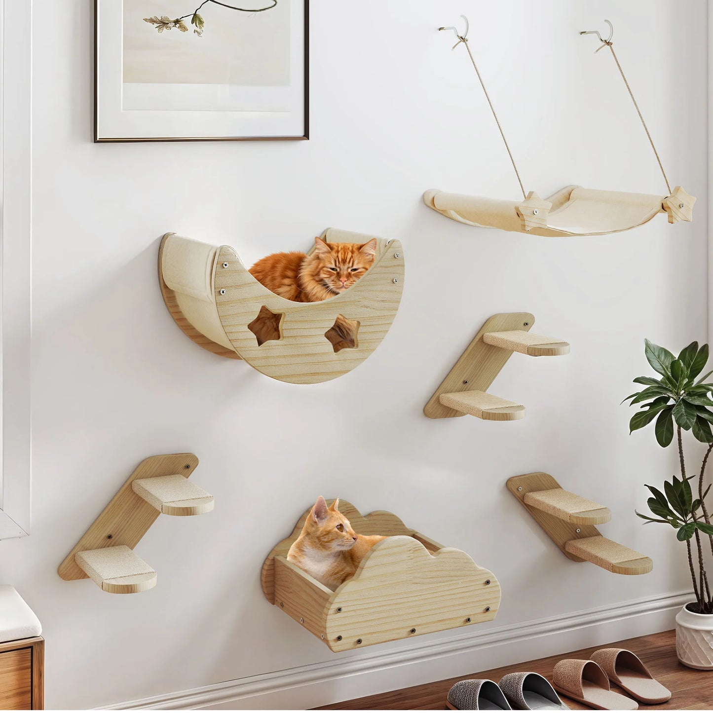 6-teilige Katzenkletterwand aus Massivholz
