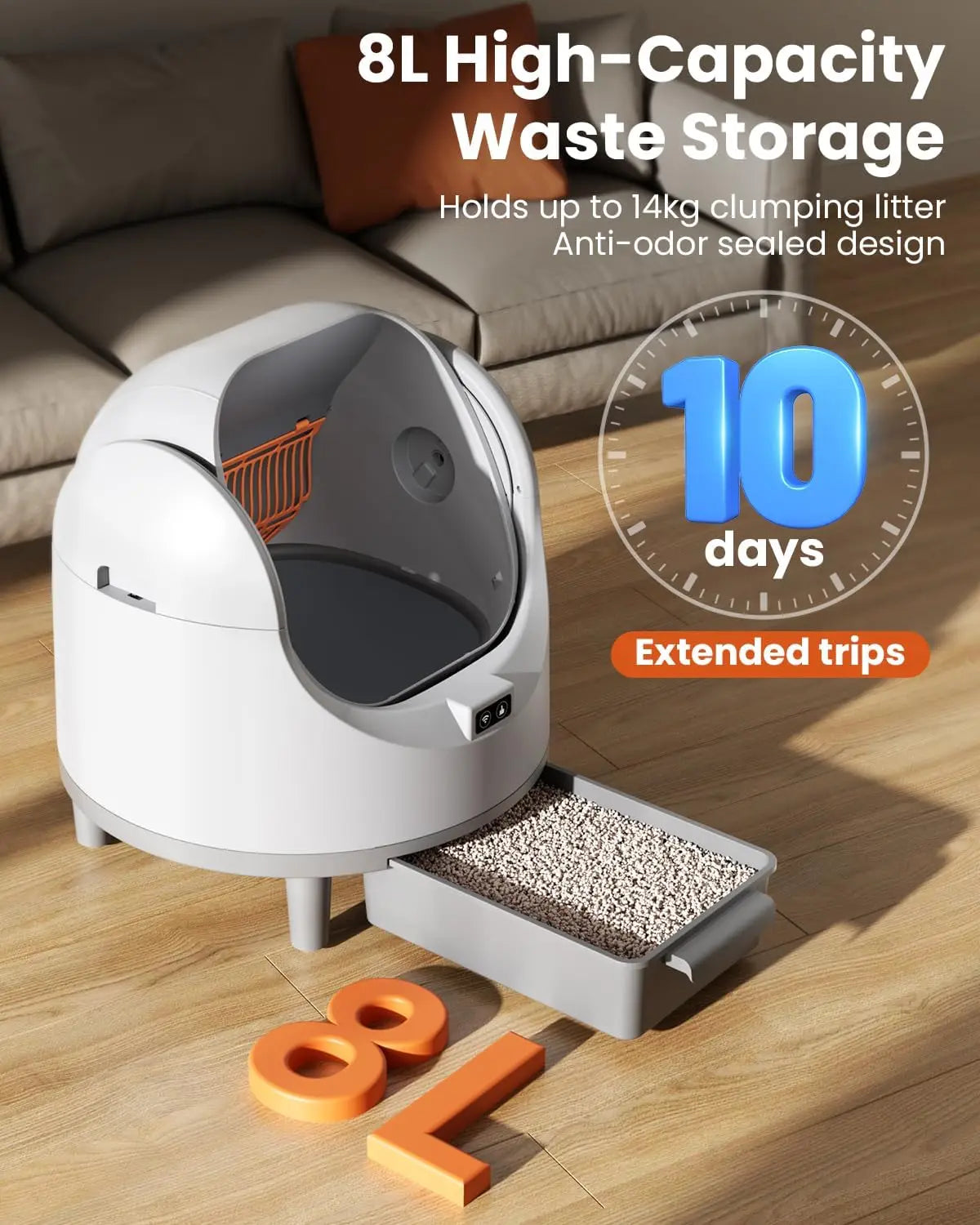 Selbstreinigende Katzentoilette, oben offen, automatische Toilette für Katzen, Katzen, automatische Toilette, spezielle große WLAN-APP-Steuerung - Animalivo