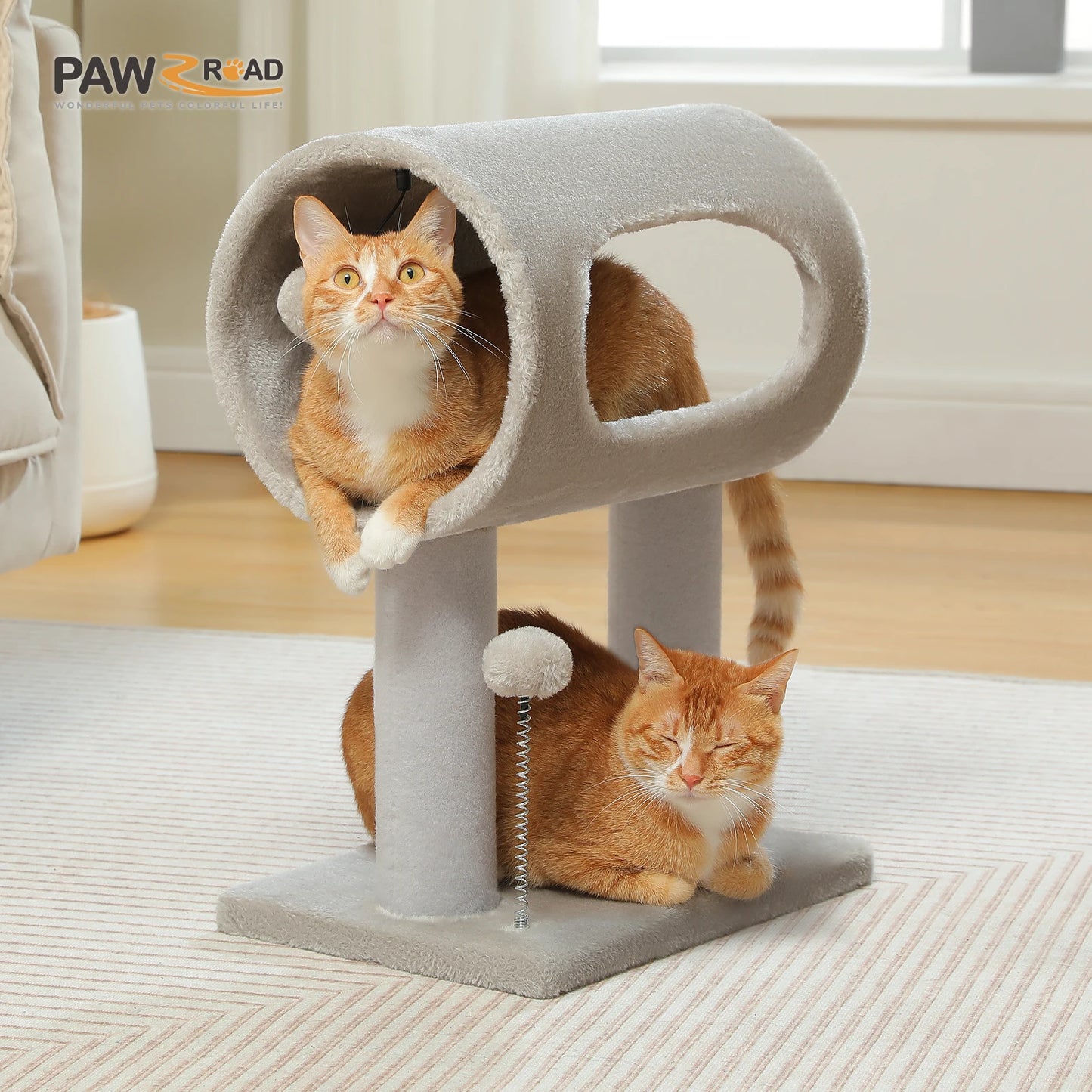 Beigefarbener Kratzbaumturm (130 cm) für 1-3 Katzen