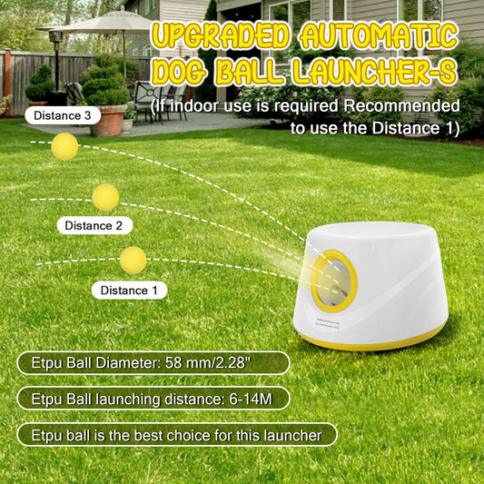 Automatischer Ballwerfer für Hunde – 3 Abstandseinstellungen (19/32/45 Fuß) mit 5 ETPU-Tennisbällen, Hundespielzeug für drinnen und draußen