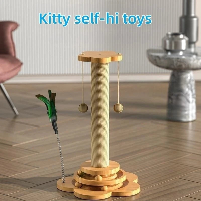 Holz Katzenspielzeug mit Ballbahn & Sisal Kratzbrett