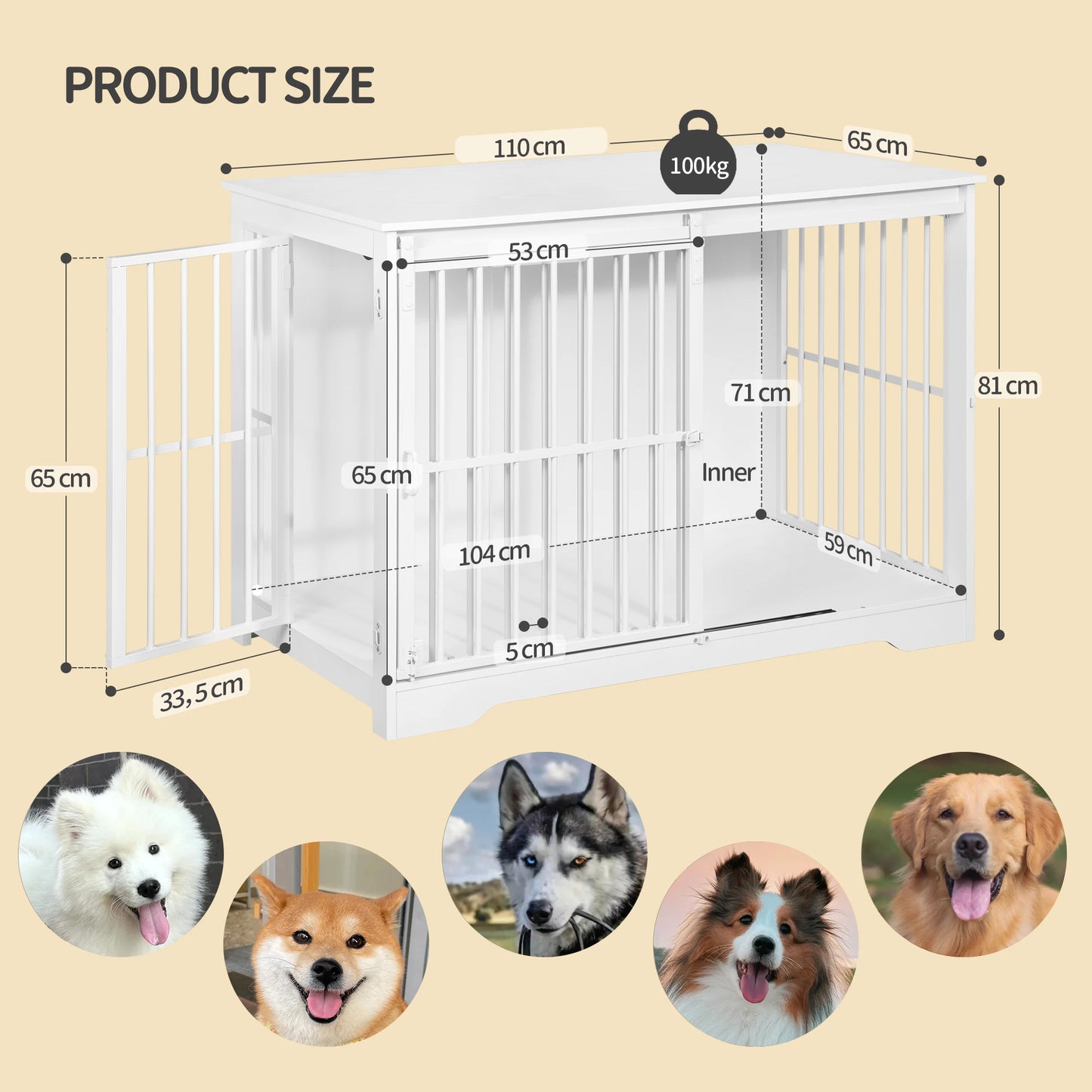 Moderner Hundekäfig (Möbelstil) mit 2 Türen & Verstärkter Schiebetür - Animalivo