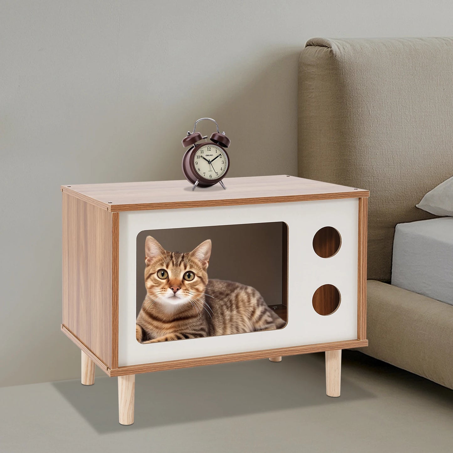 Holz Katzenhaus & Bett in TV-Form (50x29x40cm)