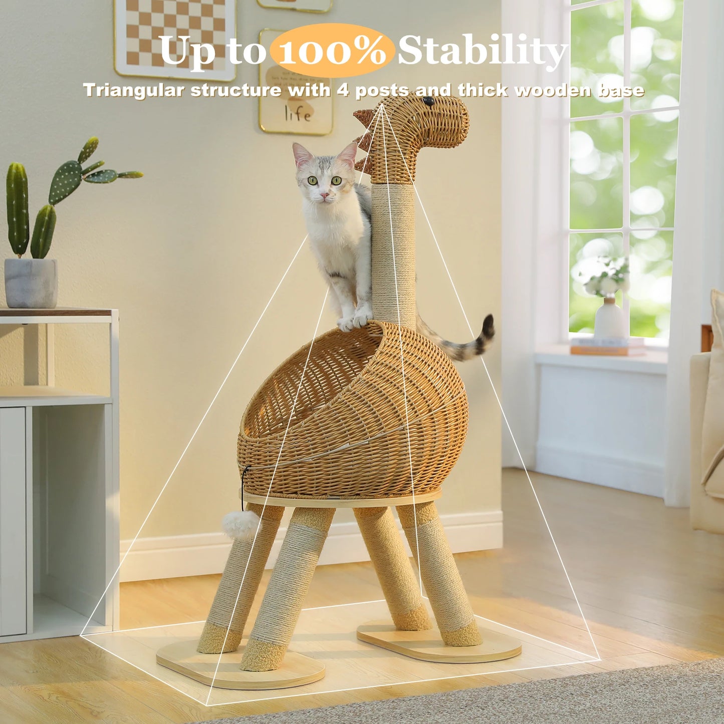 Dinosaurier-Kratzbaum-Turm mit Rattan-Katzenbett