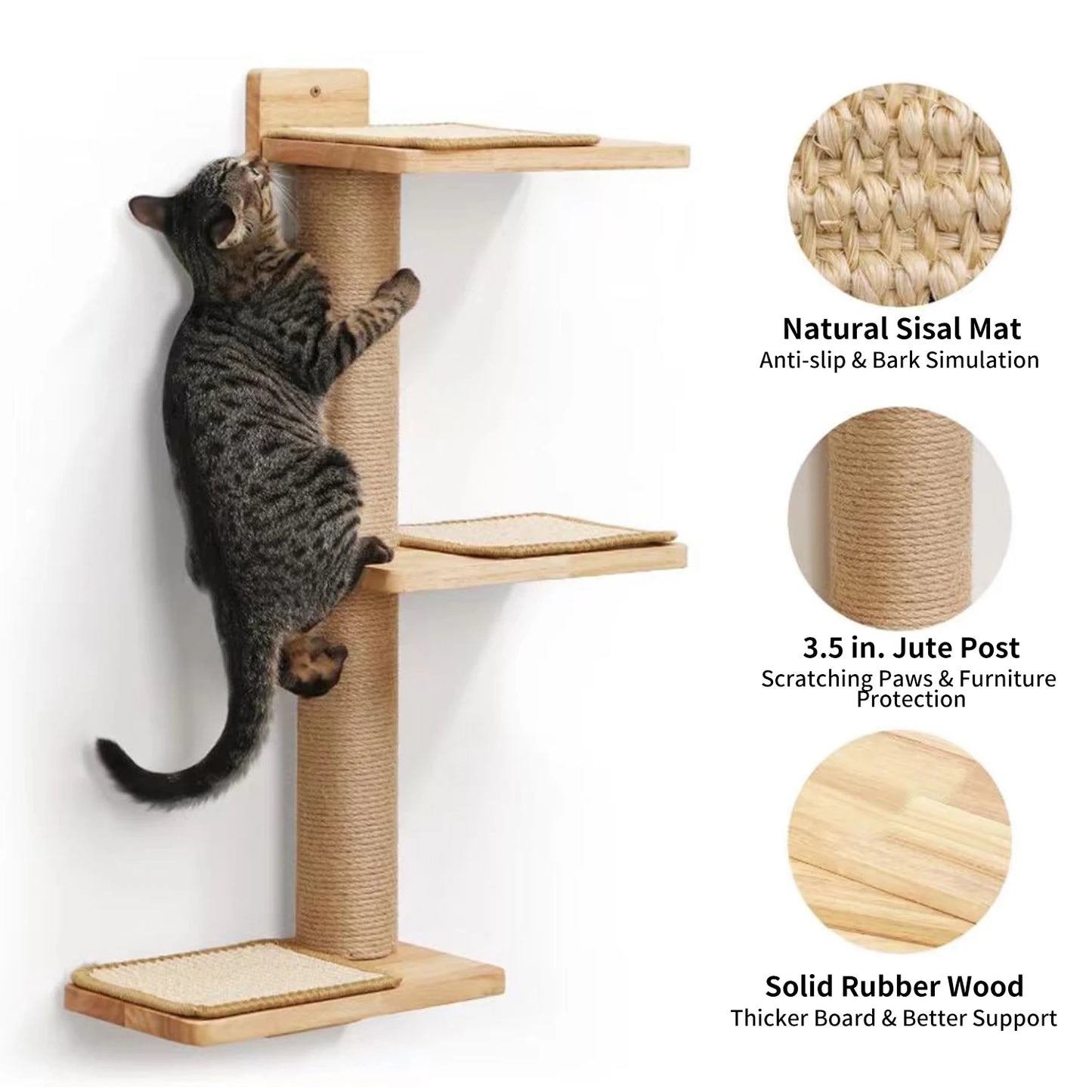 Wandmontierte Katzenmöbel aus Gummiholz