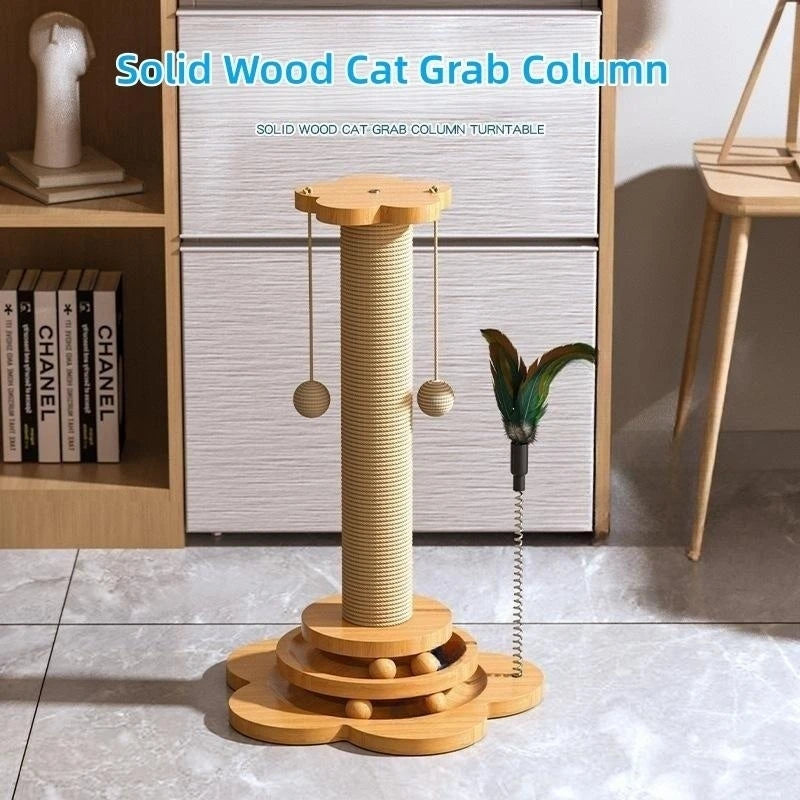 Holz Katzenspielzeug mit Ballbahn & Sisal Kratzbrett