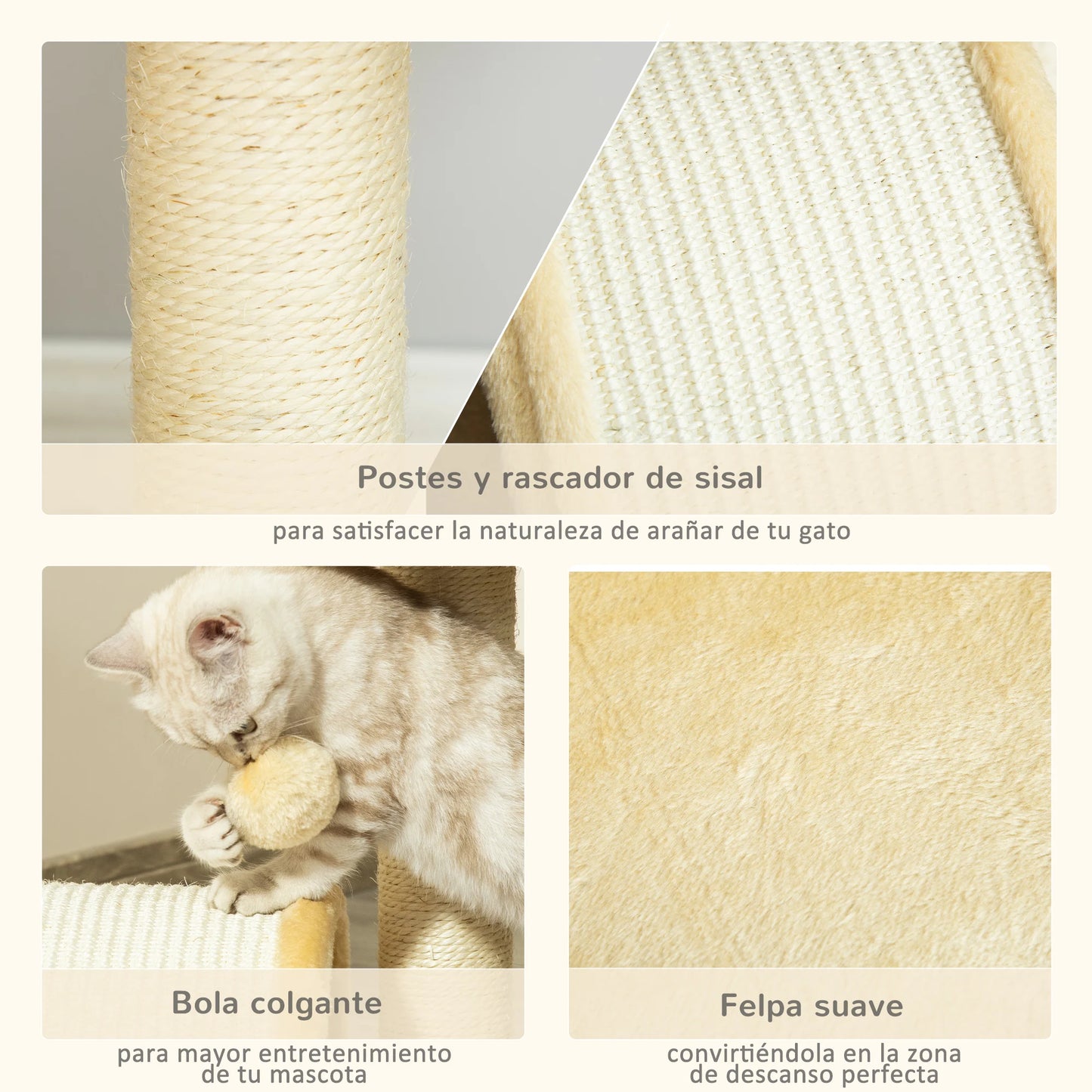 Pawhut Kratzbaum, 2-stufig mit Kratzbrett, Beige