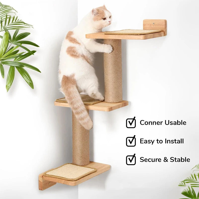 Wandmontierte Katzenmöbel aus Gummiholz