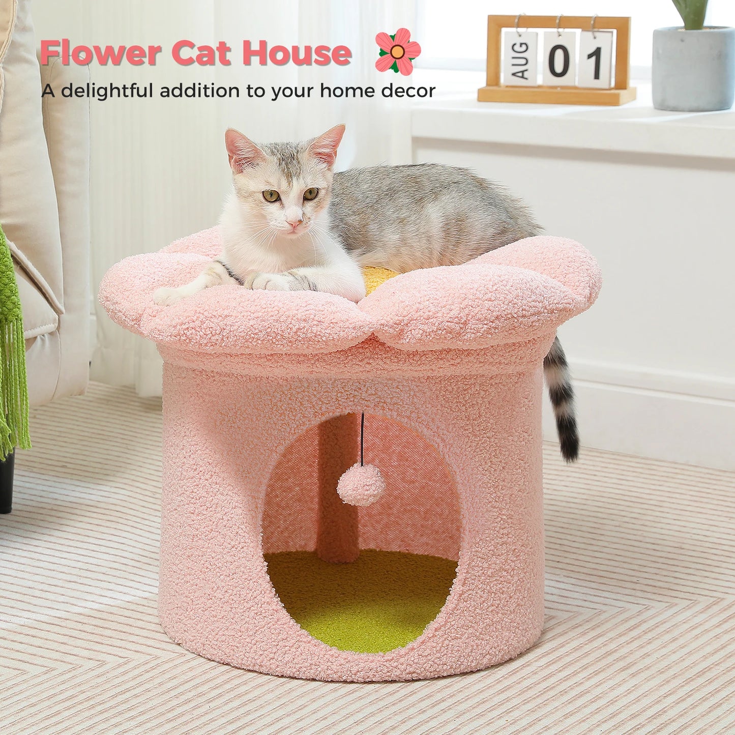 Großes Katzenhaus mit Blumen-Katzenbett