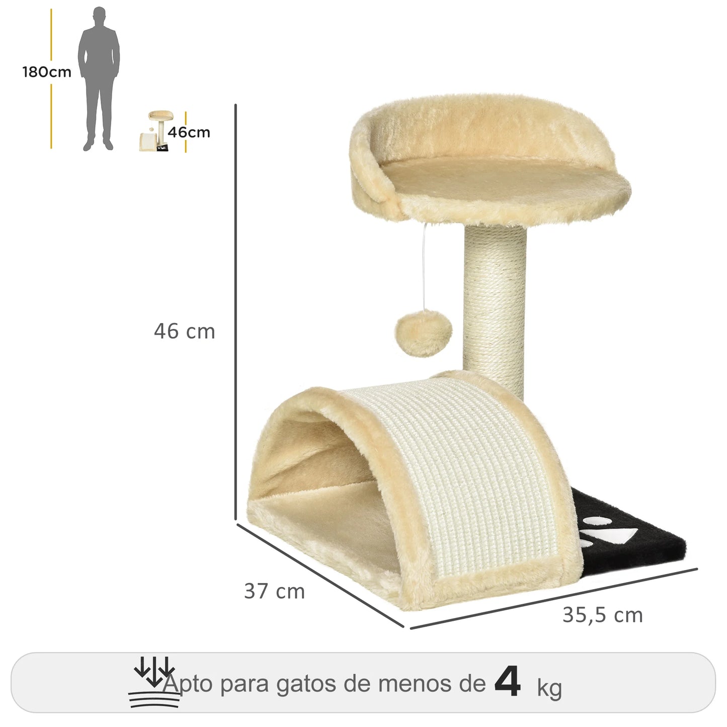 Pawhut Kratzbaum, 2-stufig mit Kratzbrett, Beige