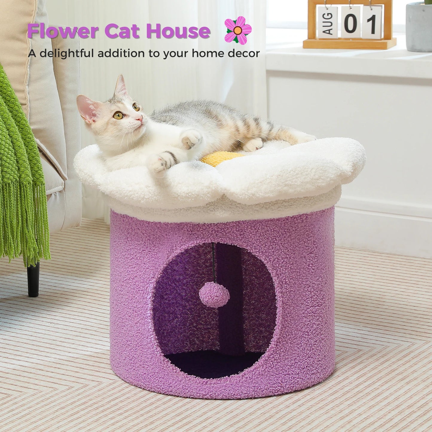 Großes Katzenhaus mit Blumen-Katzenbett