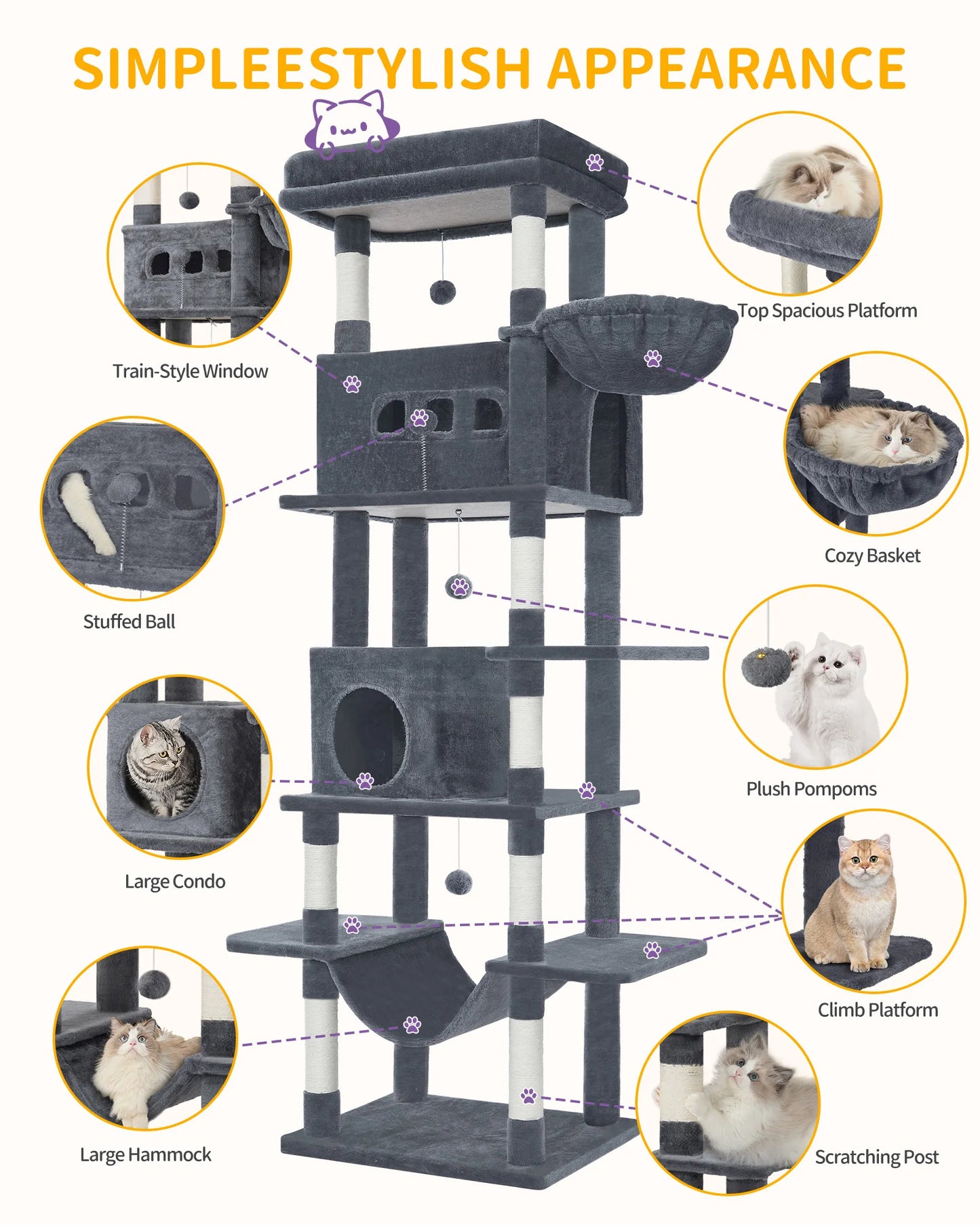Großer Katzenturm (210 cm) für Hauskatzen
