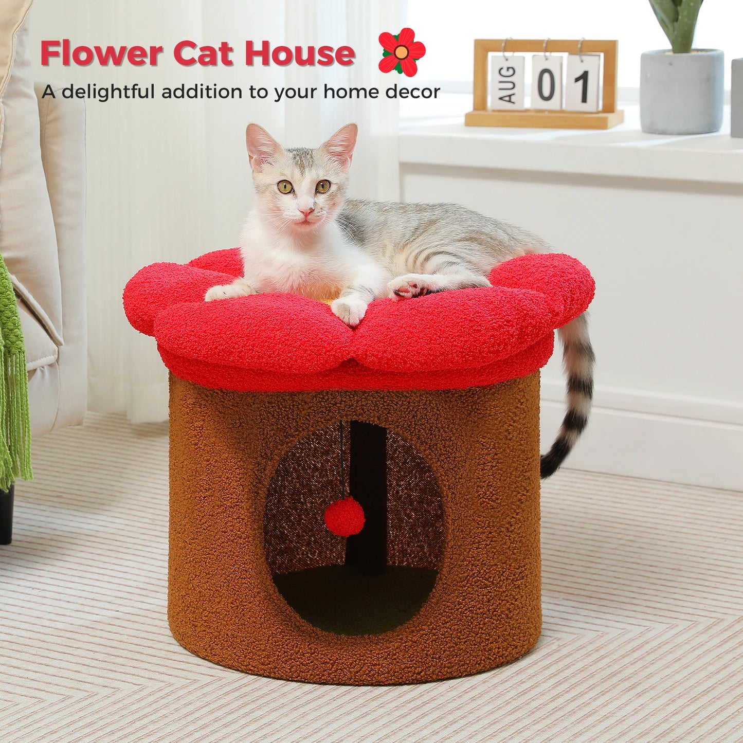 Großes Katzenhaus mit Blumen-Katzenbett