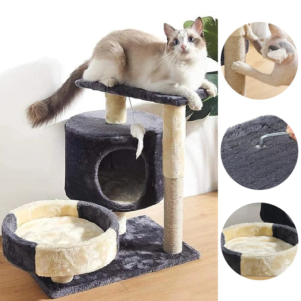 Kompakter Kratzbaum mit Höhle für Kätzchen & Katzen