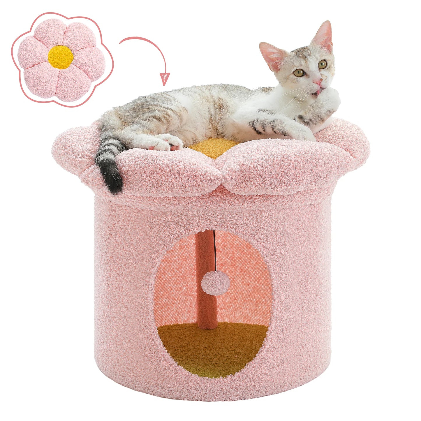 Großes Katzenhaus mit Blumen-Katzenbett