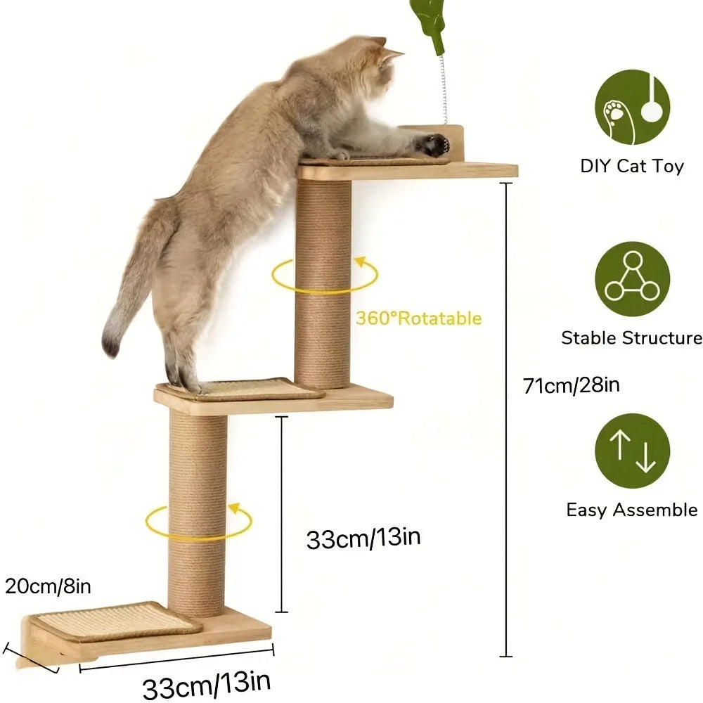 Wandmontierte Katzenmöbel aus Gummiholz