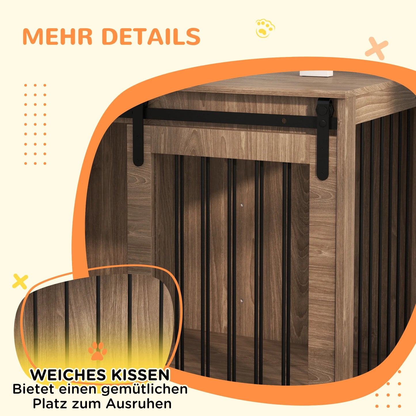 PawHut Hundekäfig 98 cm Hundebox für Zuhause mit Abschließbar Schiebetüren moderne Metall Indoor für große Hunde Nussbaum