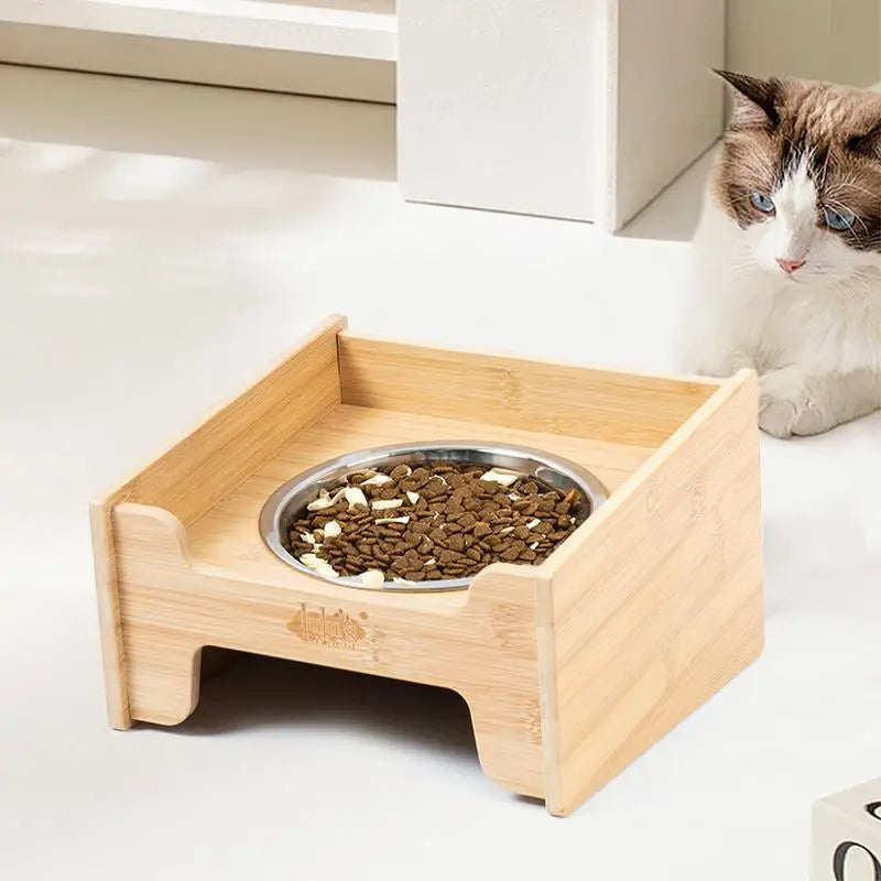 Edelstahl Futternapf-Set mit Bambusständer - Animalivo