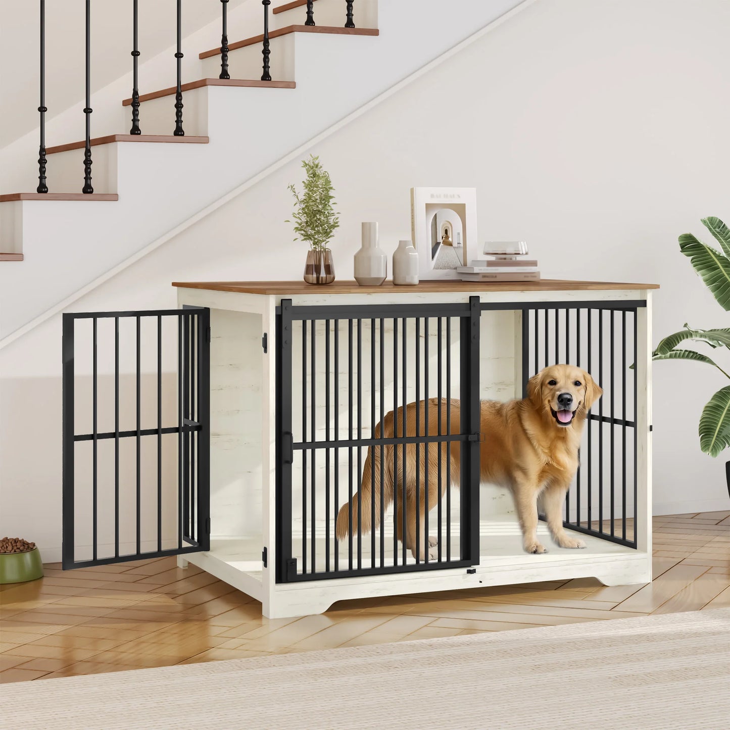 Moderner Hundekäfig (Möbelstil) mit 2 Türen & Verstärkter Schiebetür - Animalivo