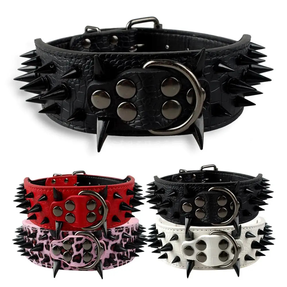 Breites Leder-Hundehalsband (5,1 cm) mit Spikes – Verstellbar für Pitbull, Bulldogge & Boxer - Animalivo