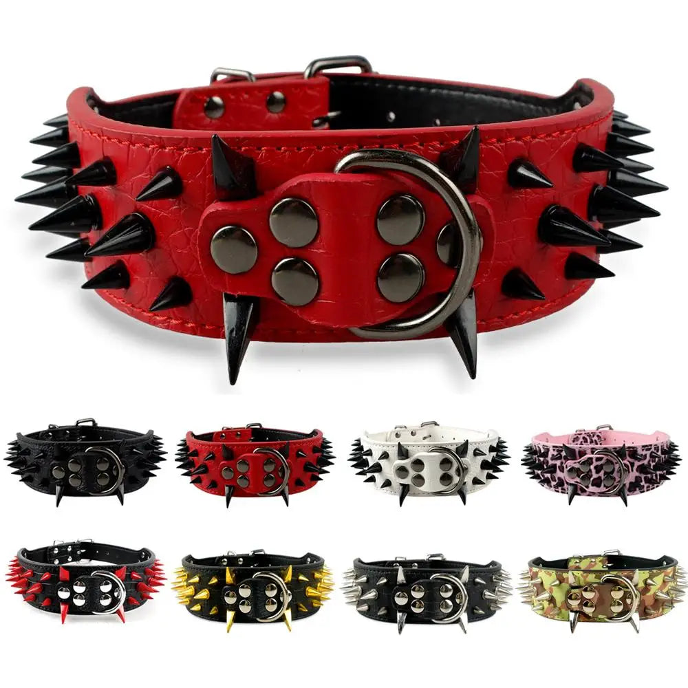 Breites Leder-Hundehalsband (5,1 cm) mit Spikes – Verstellbar für Pitbull, Bulldogge & Boxer - Animalivo