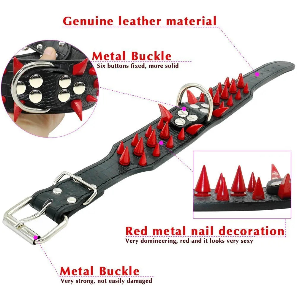 Breites Leder-Hundehalsband (5,1 cm) mit Spikes – Verstellbar für Pitbull, Bulldogge & Boxer - Animalivo