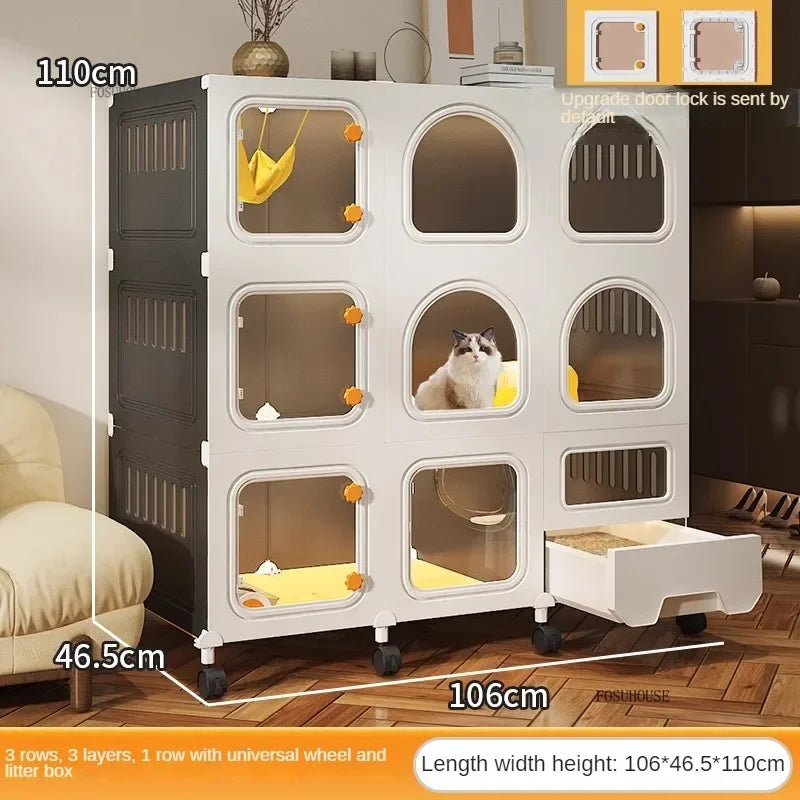 Minimalistischer Katzenkäfig (Villa) – Integrierte Katzentoilette & Transparent - Animalivo