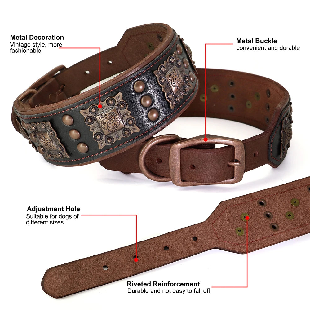 Breites Leder-Hundehalsband & Leine-Set (Gepolstert & Genietet) - Animalivo