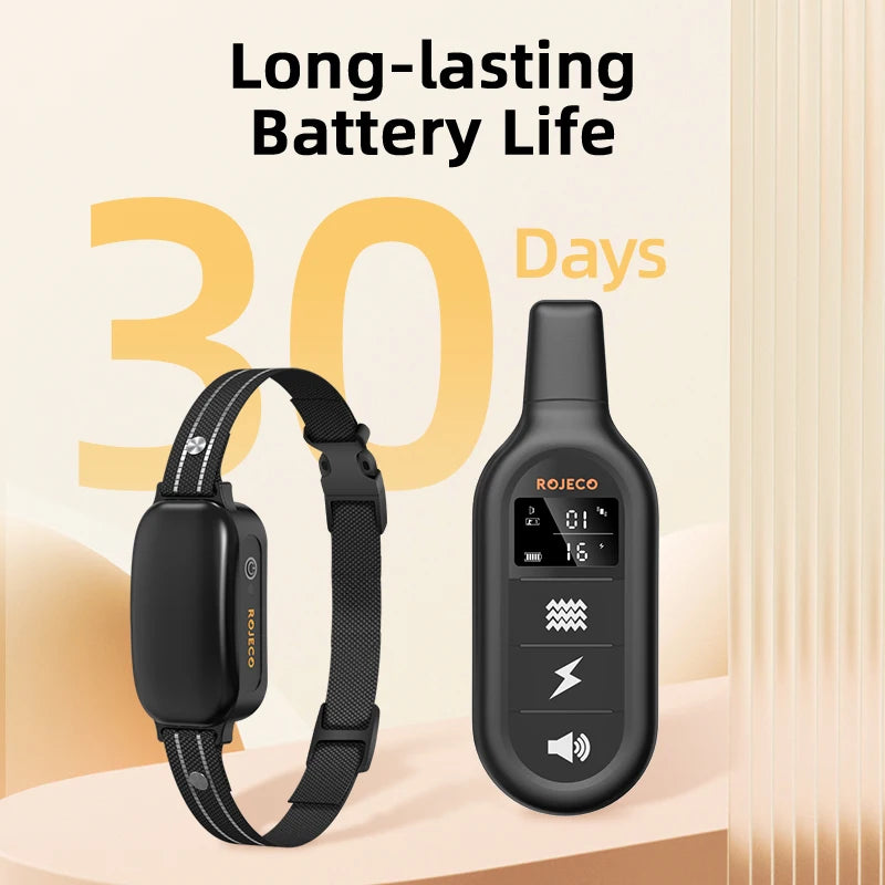 ROJECO Elektrisches Hundetrainingshalsband, 3300 Fuß, Fernbedienung, IPX7 wasserdichter Vibrator, elektrisches Haustier, Welpe, Hund, Rinde, Stoppschock-Halsband - Animalivo