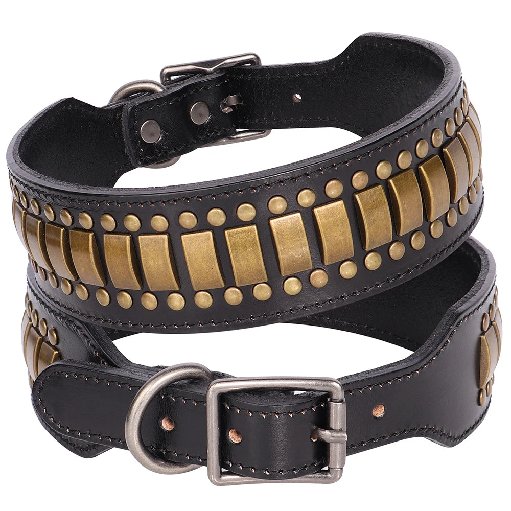 2-Zoll Breites Leder-Hundehalsband mit Spikes (Langlebig) - Animalivo