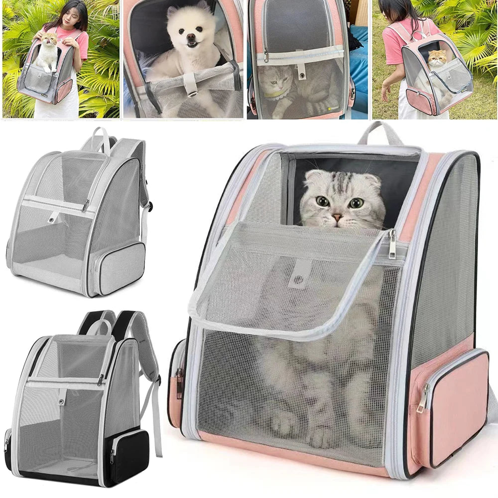 Atmungsaktiver Katzen-Rucksack: Tragbare Transporttasche aus Leinen für Katzen & Welpen (35x28x41 cm) - Animalivo