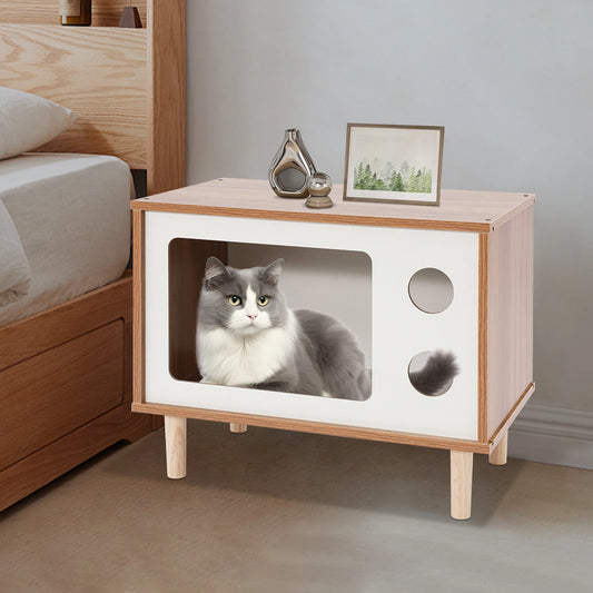 Holz Katzenhaus & Bett in TV-Form (50x29x40cm)