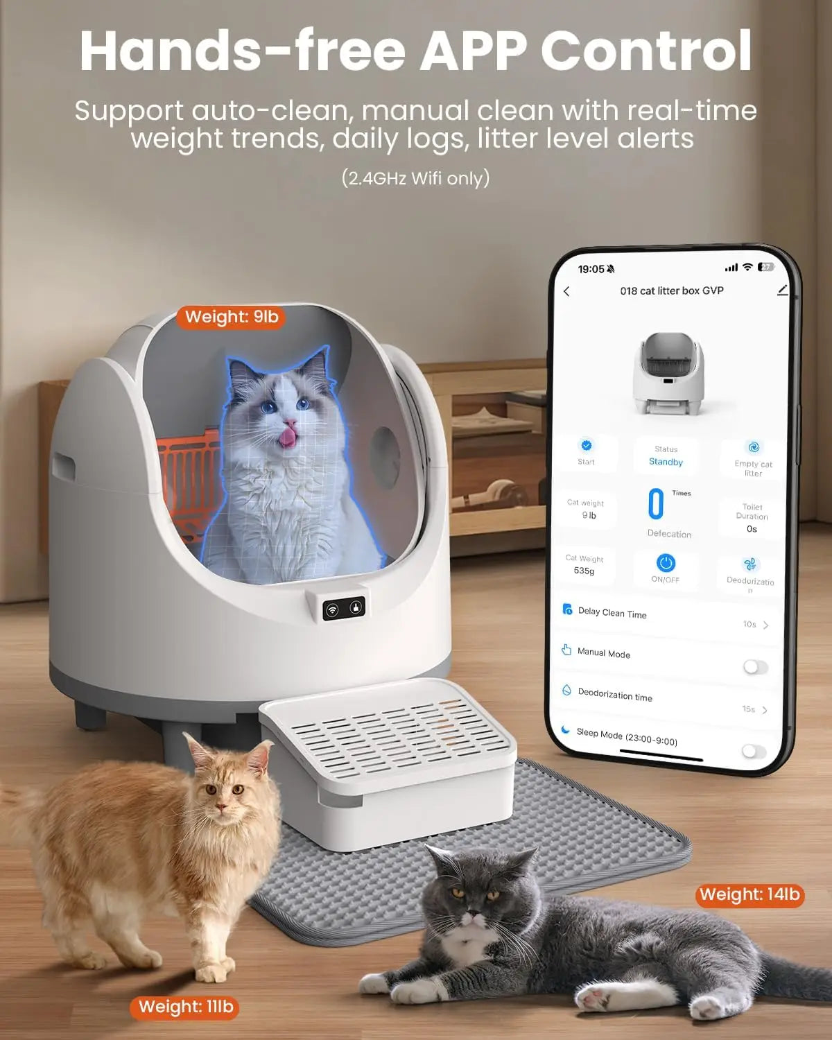Selbstreinigende Katzentoilette, oben offen, automatische Toilette für Katzen, Katzen, automatische Toilette, spezielle große WLAN-APP-Steuerung - Animalivo