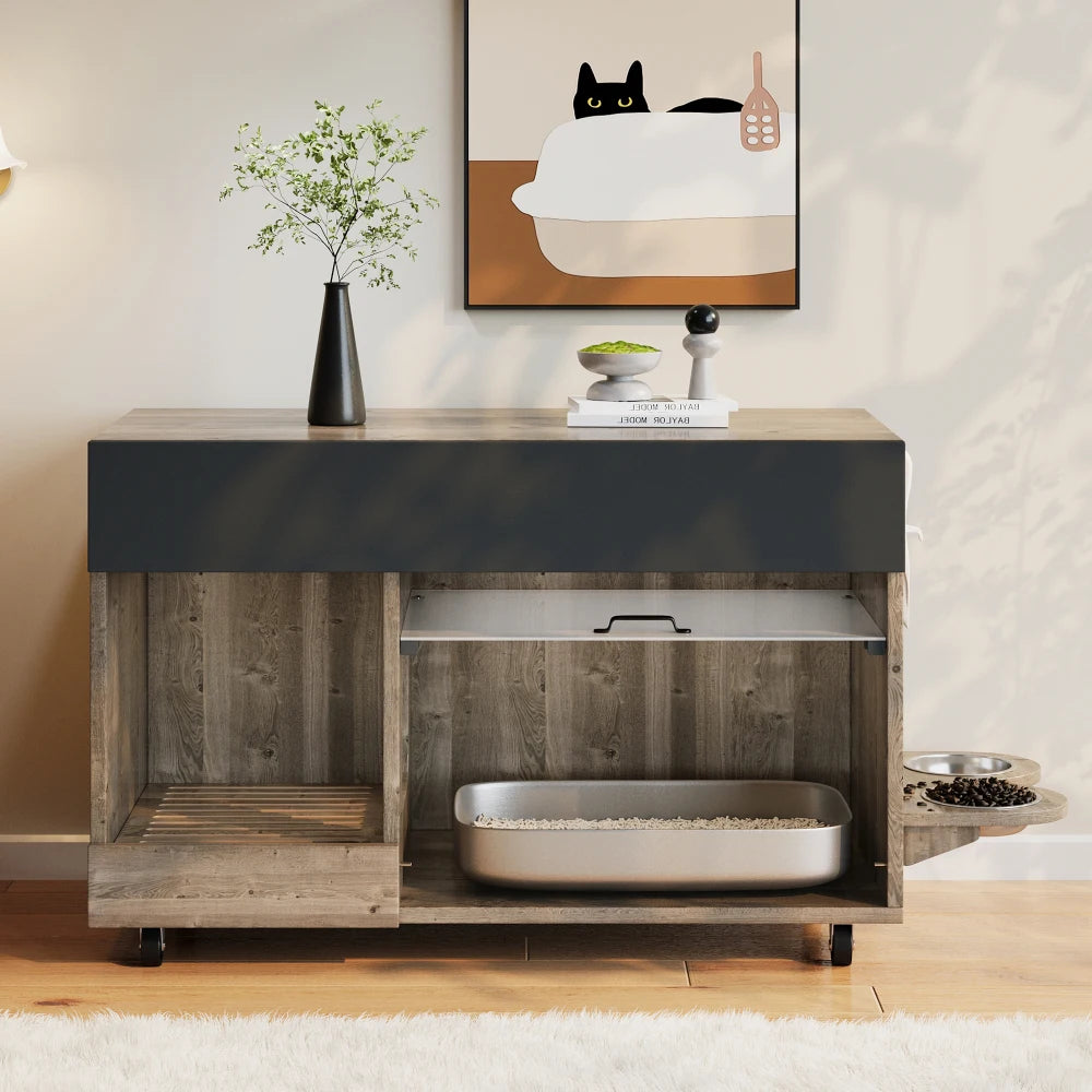 Katzenschrank (mobile Katzentoilette) – Katzenschrank/Katzenhaus mit abnehmbarer Sandentfernungsplatte, geruchsisoliert, ohne Katzentuch - Animalivo