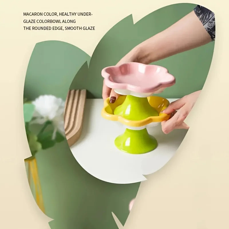 Erhöhte Keramik-Katzenschale im Blumendesign - Animalivo