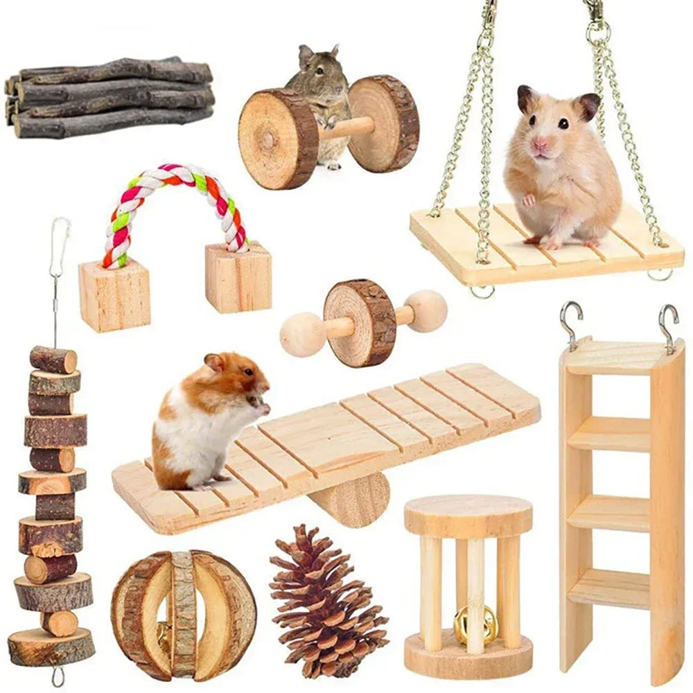 Holz-Spielzeug-Set für Kaninchen & Nager (Kiefer) - Animalivo