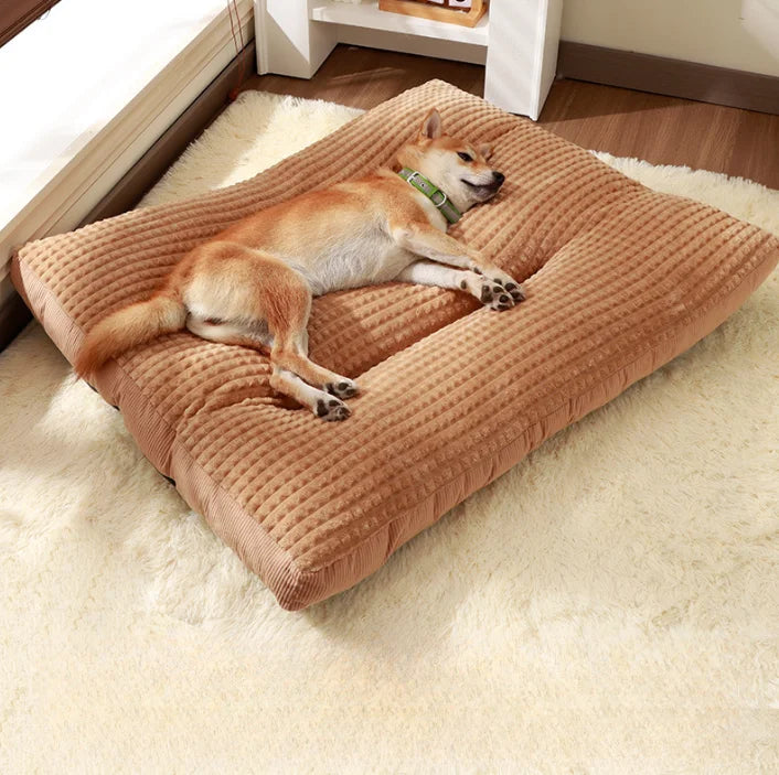 Cord-Hundebett: Verdickte, waschbare Schlafmatte für mittelgroße und große Hunde - Animalivo