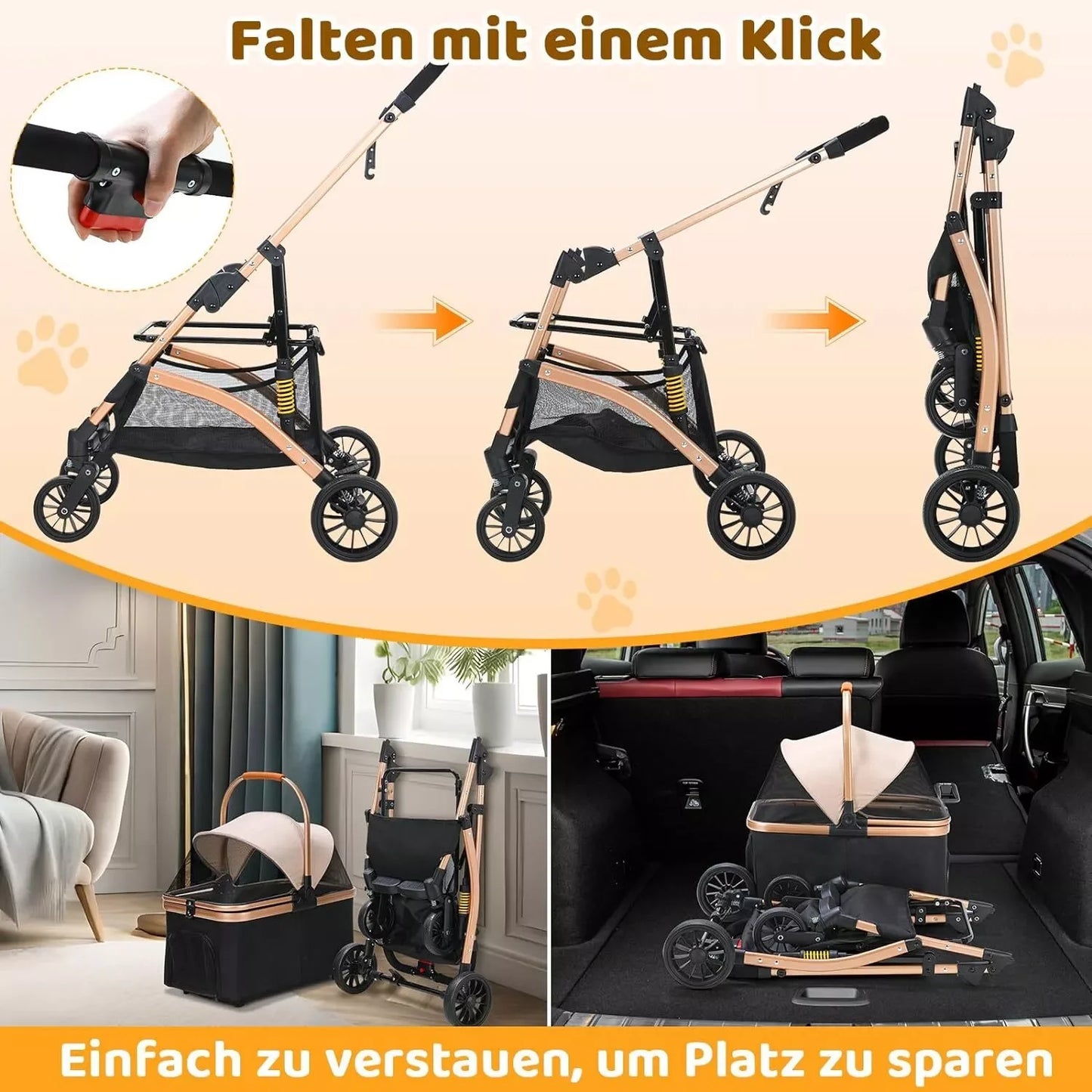 3-in-1 Haustierkinderwagen (Abnehmbare Tragetasche & Autositz) - Animalivo