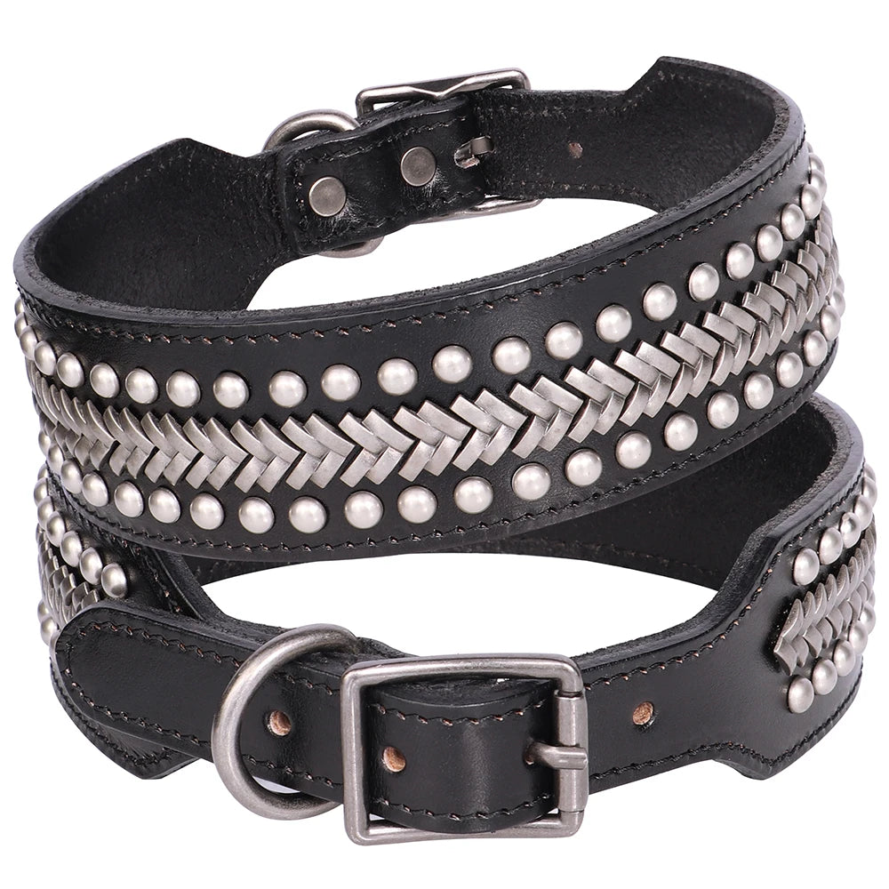 2-Zoll Breites Leder-Hundehalsband mit Spikes (Langlebig) - Animalivo