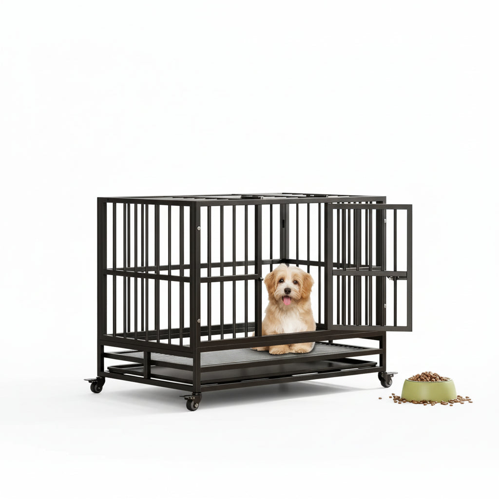 Hochleistungs-Hundekiste (37 Zoll) – Unzerstörbar, mit Rollen & Tablett - Animalivo